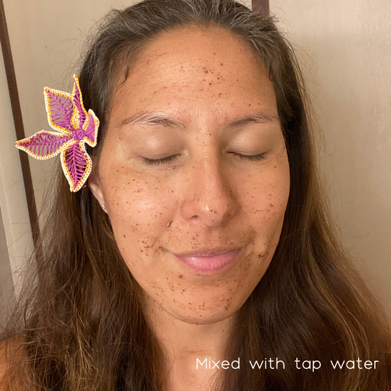 Kokiʻo dry botanical blend face mask mixed with tap water.