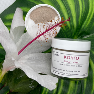 KOKIʻO Exfoliant and Glow face mask powder.